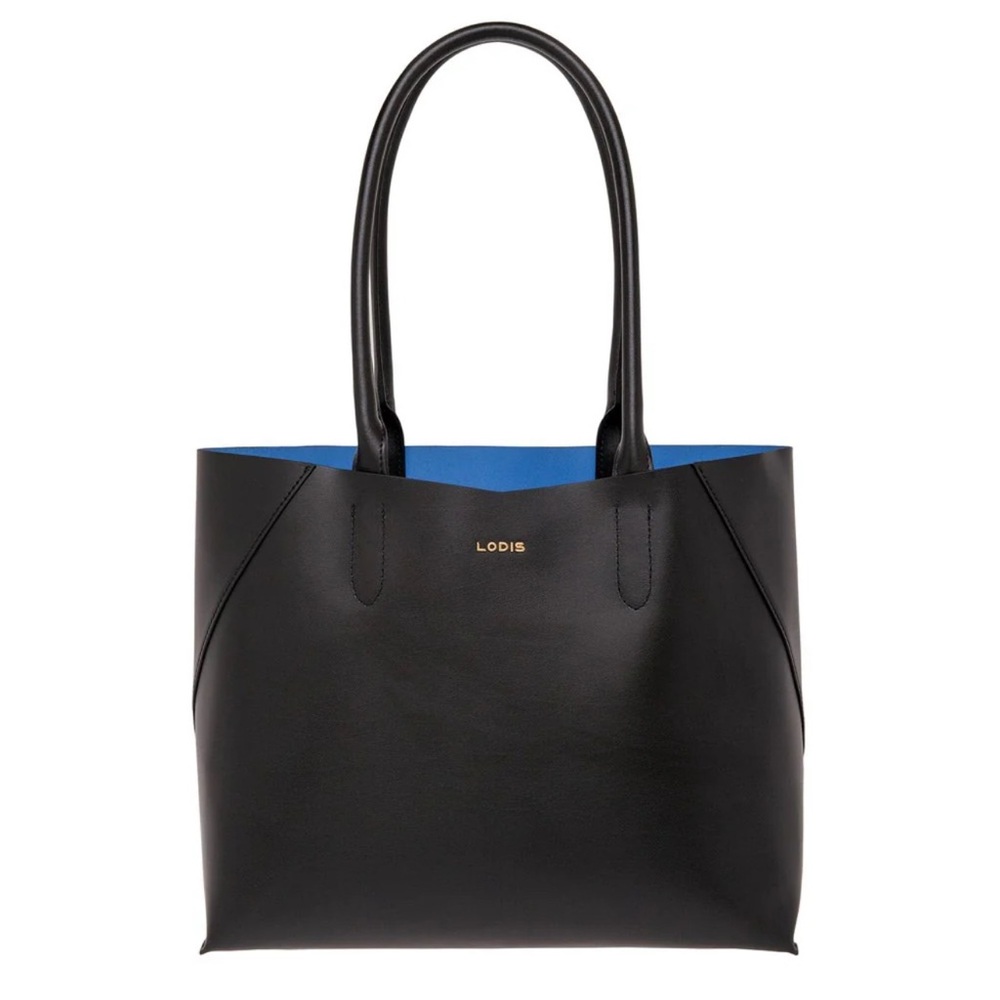 Lodis Blair Cynthia Black leather with blue interior medium  Tote bag